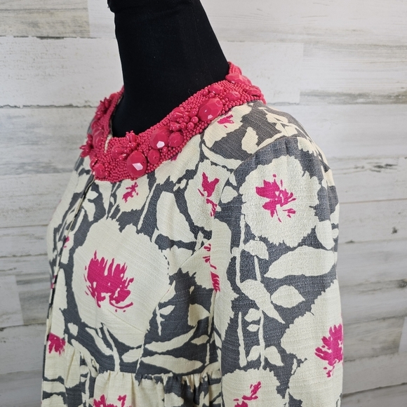 Nanette Lepore Floral Beaded Neck Peplum Blazer Sz 6 Barbie Pink Gray Coquette - Picture 11 of 16